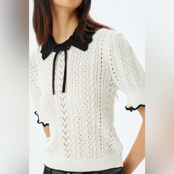 Kimchi Blue Sweaters - NWOT Kimchi Blue Carlie Pointelle Short Sleeve Sweater Cream Black Small